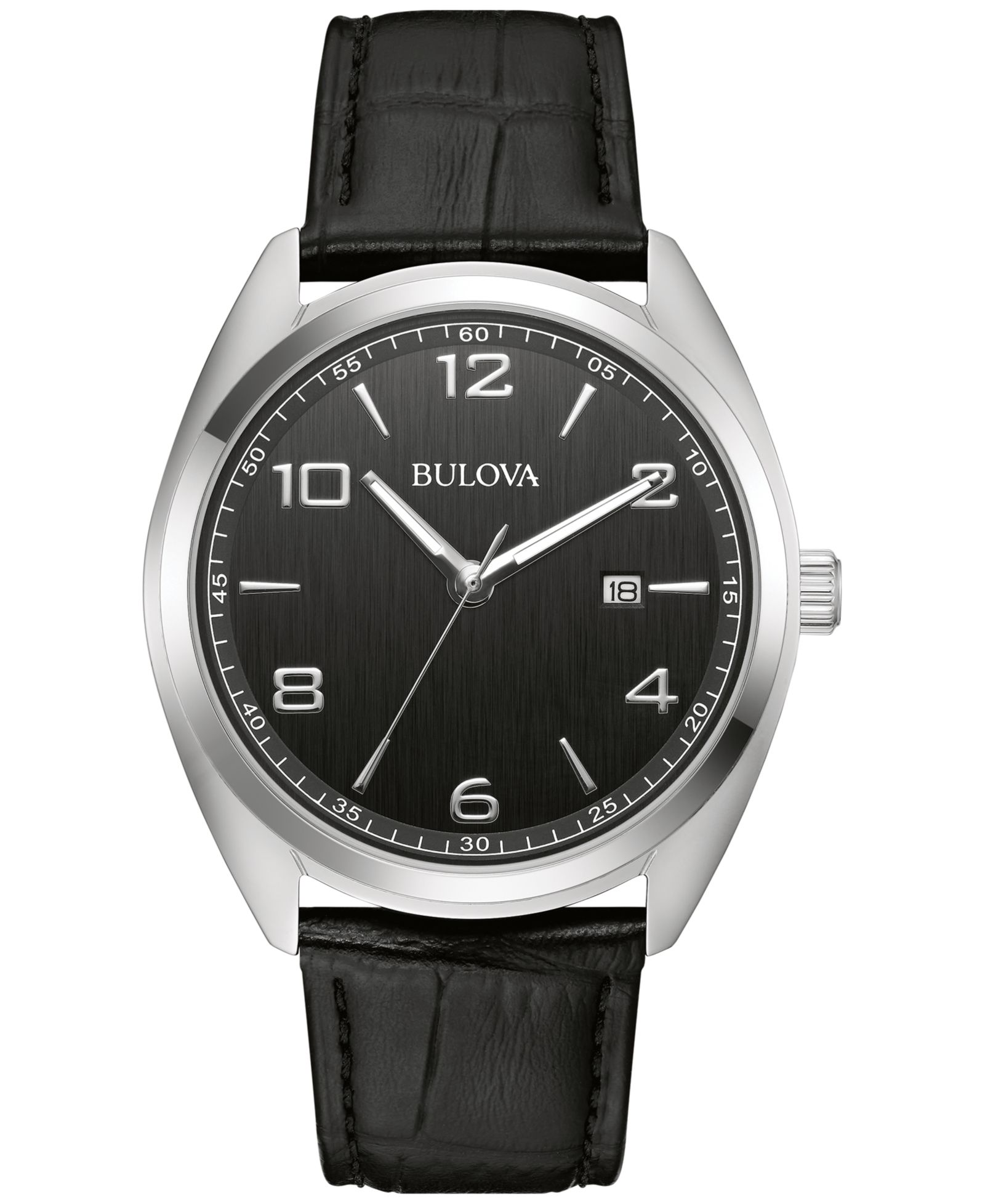 Bulova Men's Black Leather Strap Watch 42mm