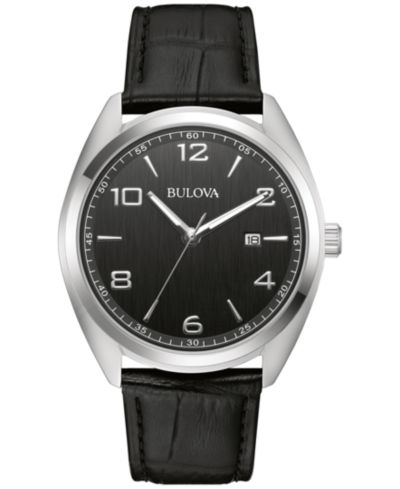 Bulova часы мужские с черным кожаным ремешком 42mm