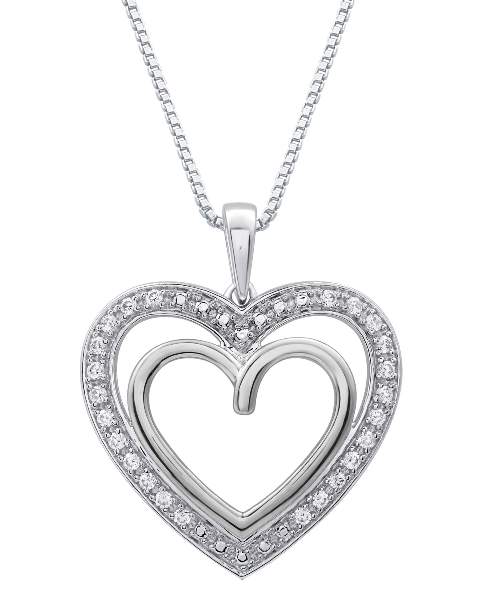 Подвеска-ожерелье Marsala Diamond Double Heart Halo 18" из стерлингового серебра (1/4 ct. t.w.)