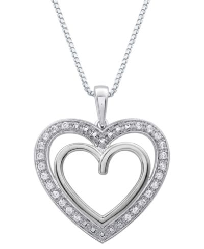 Marsala Diamond Double Heart Halo 18" Pendant Necklace (1/4 ct. t.w.) in Sterling Silver