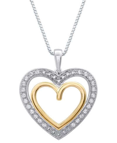 Подвеска Marsala Diamond Double Heart Halo 18" в серебре и 14k Gold-Plate (1/4 ct. t.w.)