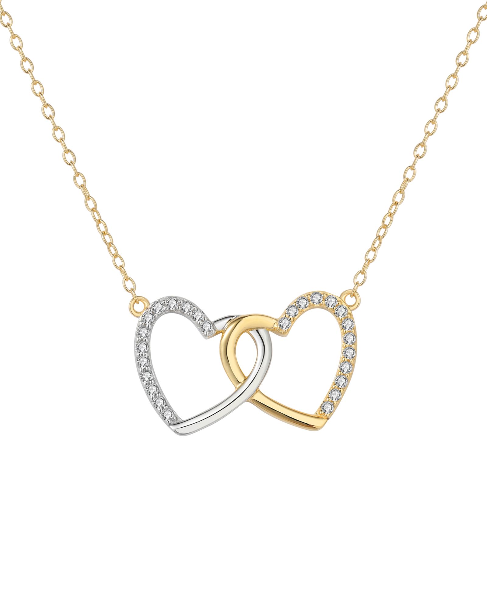 Подвеска Diamond Double Heart 18" (1/5 ct. t.w.) из стерлингового серебра и позолоченного 14k золота