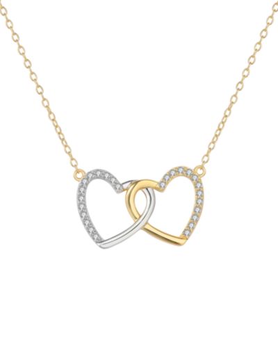 Diamond Double Heart 18" Pendant Necklace (1/5 ct. t.w.) in Sterling Silver & 14k Gold-Plate