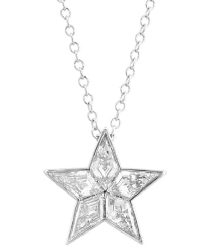 EFFY® подвеска Star Pendant Necklace Lab Grown Diamond 14k White Gold 17" + 2" extender
