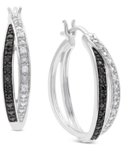 Черно-белые бриллиантовые серьги-кольца Small Hoop (1/6 ct. t.w.) из стерлингового серебра
