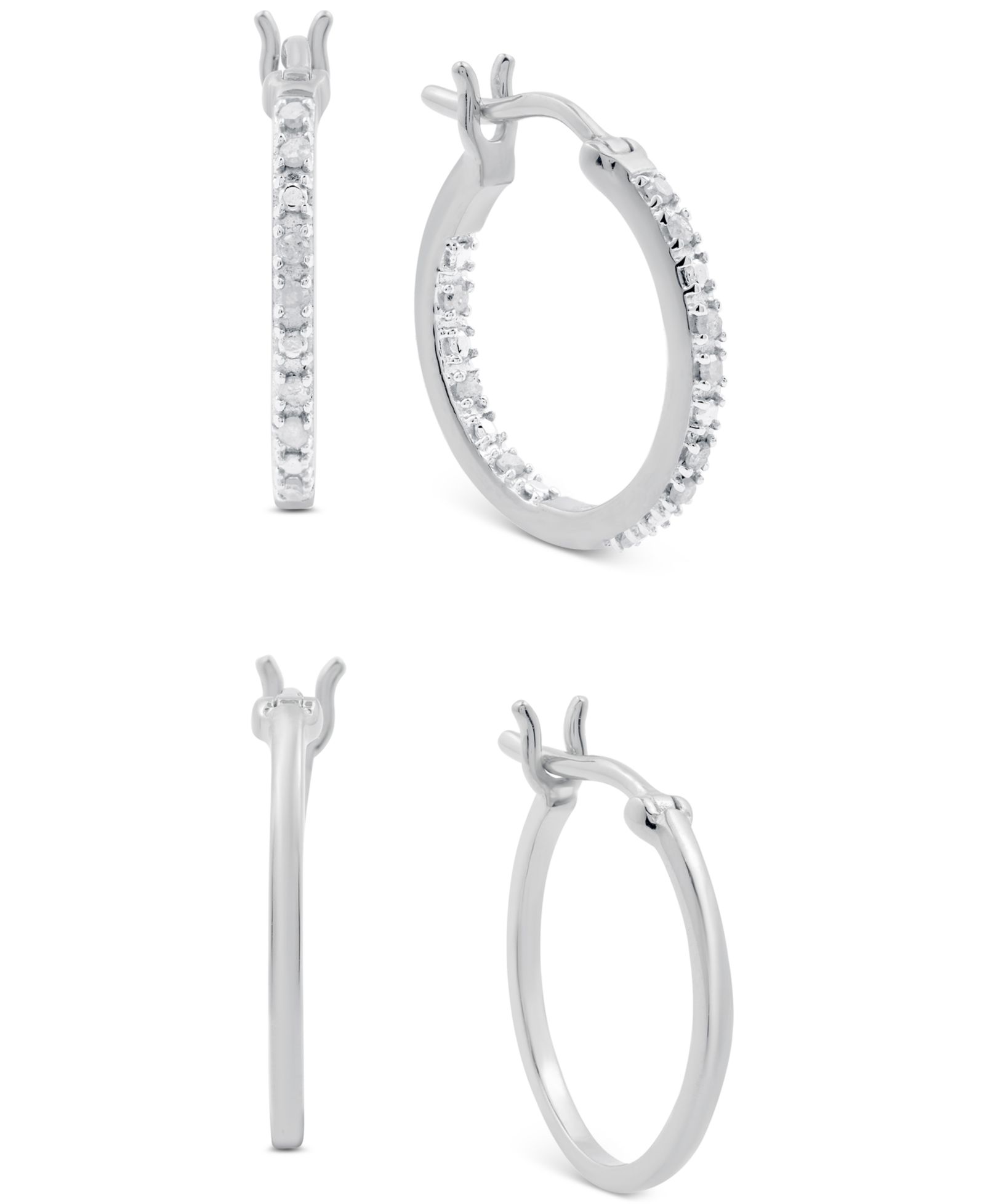 2-Pc. Set Diamond In & Out and Polished Small Hoop Earrings (1/6 ct. t.w.) in Sterling Silver