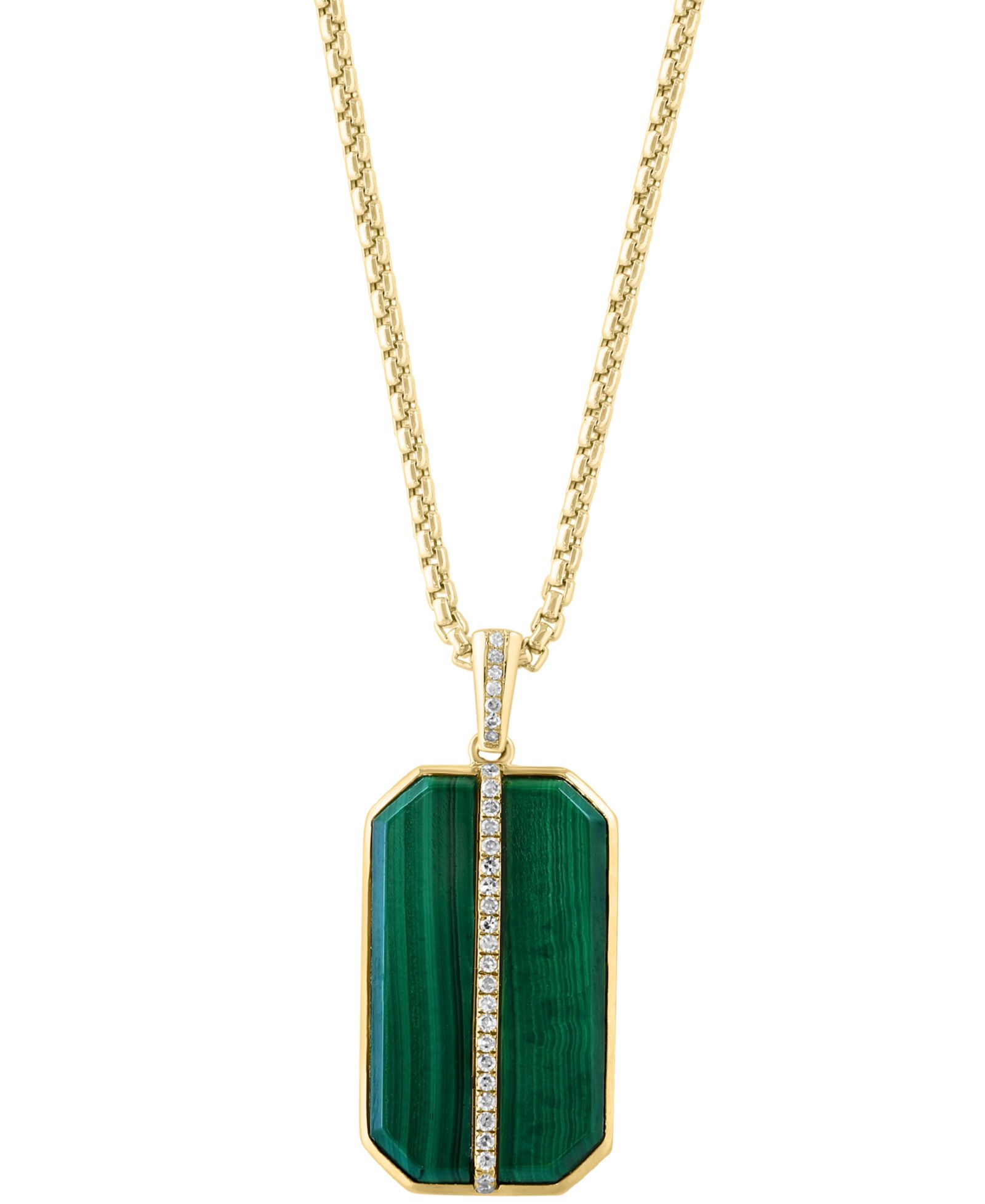 Мужское ожерелье EFFY® Malachite & Diamond (1/6 ct. t.w.) Dog Tag 22" в Gold-Plated Sterling Silver