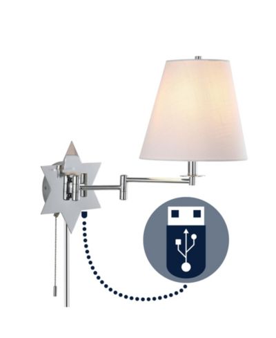 Настенное бра JONATHAN Y David 18.5" 1-Light Modern French Country Swing Arm Plug-In or Hardwired Iron LED Star с pull-chain и USB Charging Port