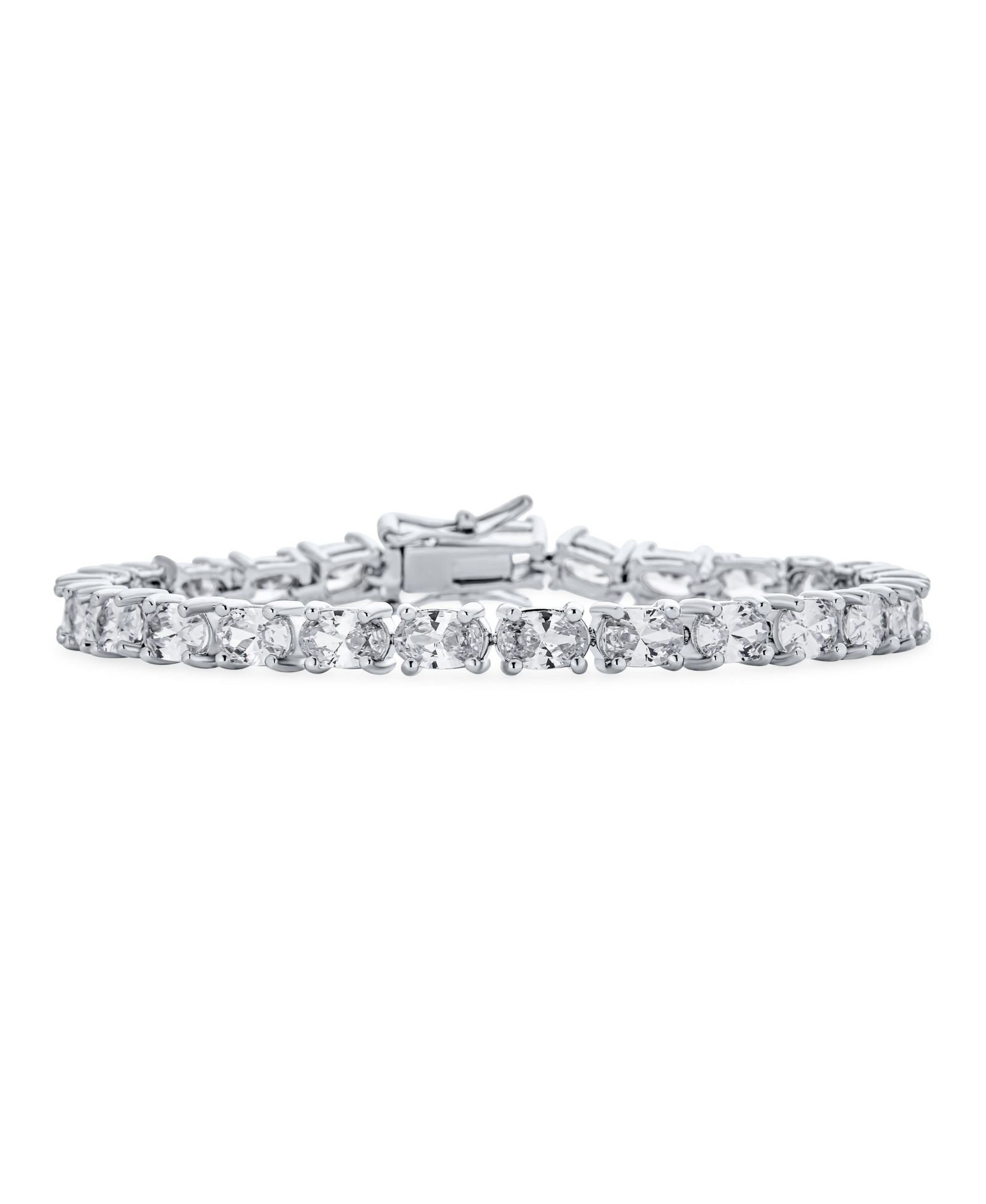 Браслет Bling Jewelry Timeless Bridal 15CT CZ 7x5mm Oval Cubic Zirconia Tennis Silver Plated, 7Inch