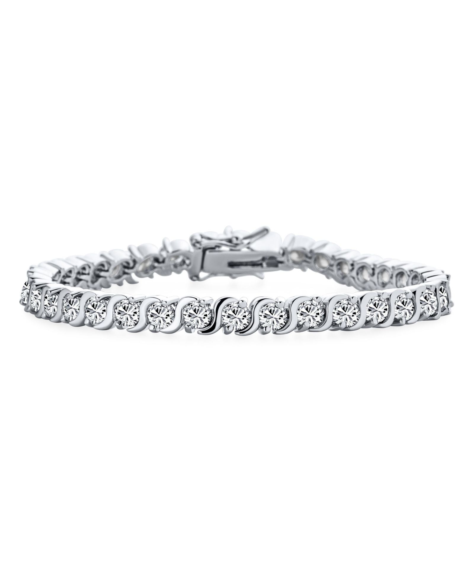 Bling Jewelry Classic 20CTW CZ Solitaire Wave S-Link Tennis Bracelet Silver Plated 7"