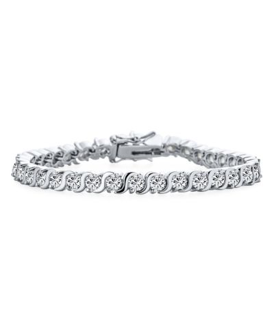 Bling Jewelry Classic 20CTW CZ Solitaire Wave S-Link Tennis Bracelet Silver Plated 7"