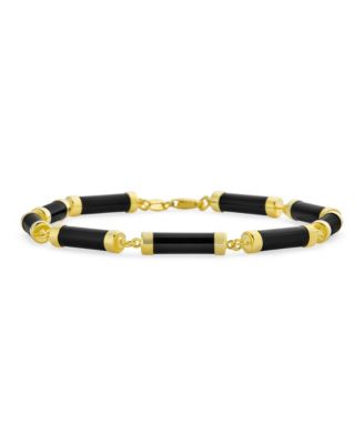 Bling Jewelry Asian Style Black Onyx Tube Bar Link Bracelet Gold Plated .925 Silver 7.5"