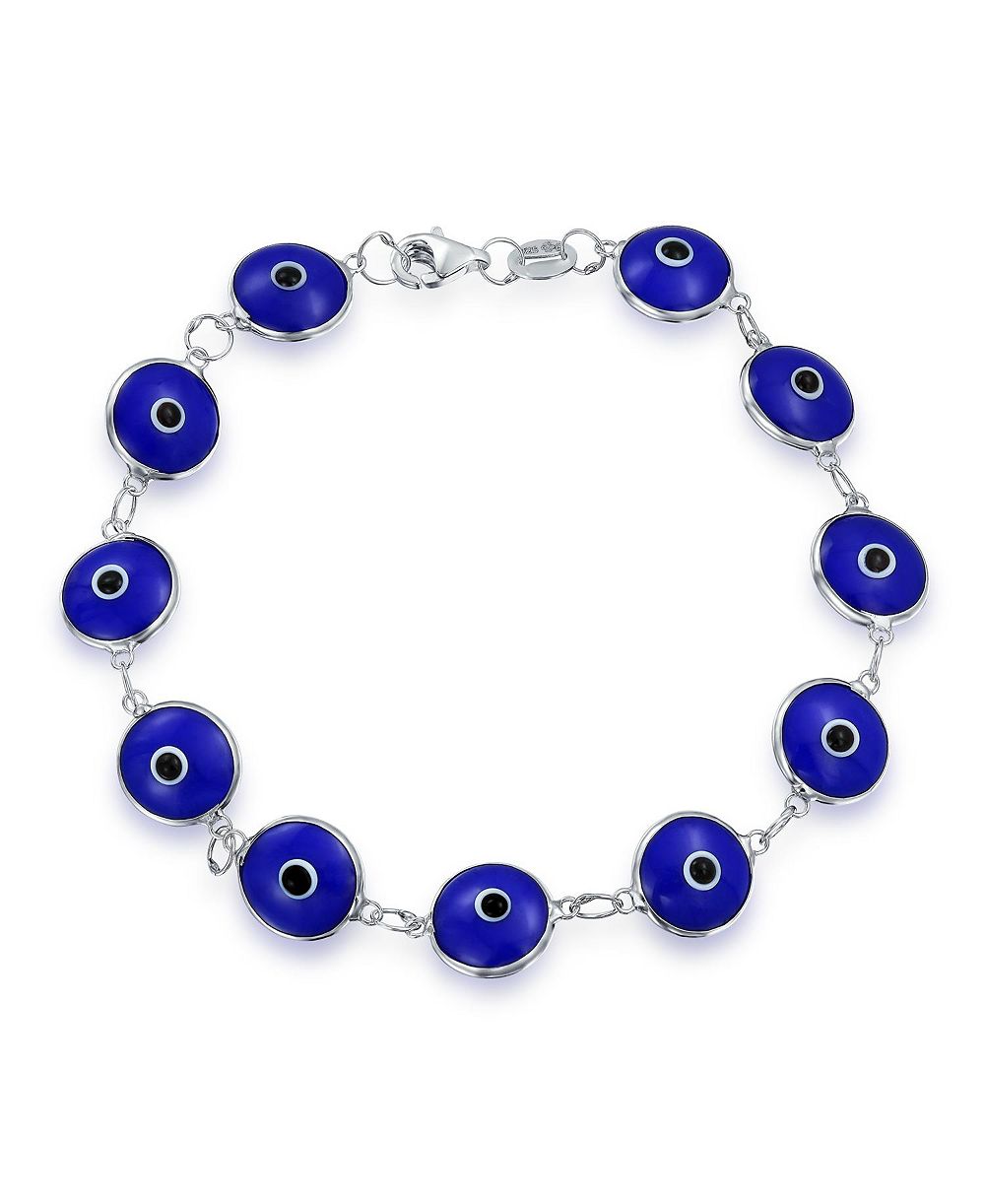 Bling Jewelry браслет с красным стеклянным бусинами Evil Eye из серебра.925, 7.5 Inch