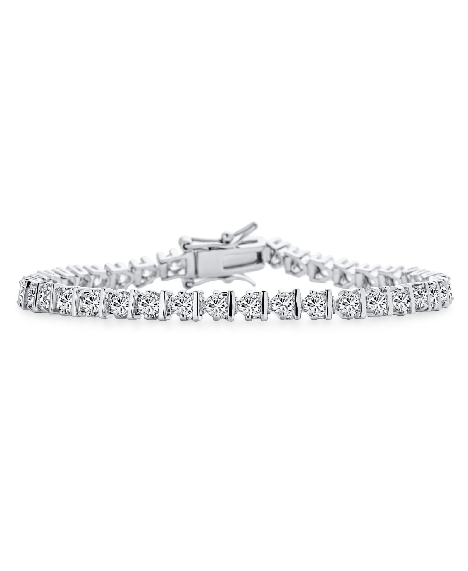 Bling Jewelry Modern 10CT CZ Round Solitaire Tennis Bracelet Silver Plated Bar Setting 7"