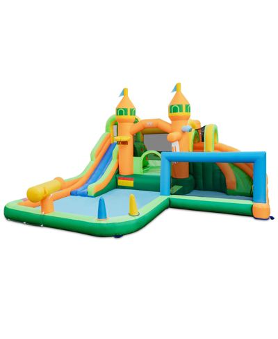 Kids Inflatable Water Slide with 2 Surfing Slides, Climbing Wall and Splash Pool (Without Blower)