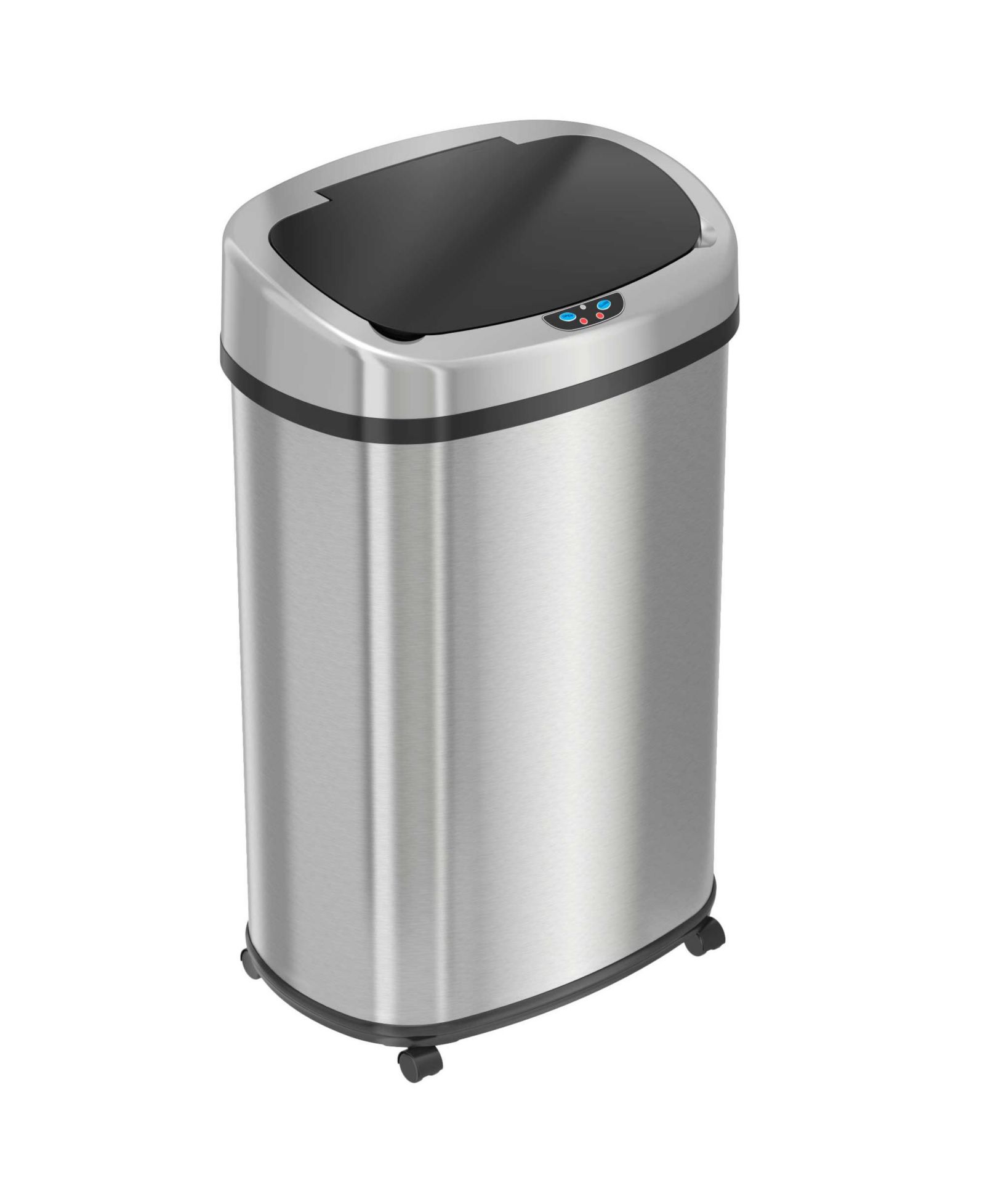 iTouchless 50 Liter / 13 Gallon Oval Stainless Steel Sensor Kitchen Trash Can with Wheels and AbsorbX Odor Filter
