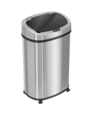 iTouchless овальная кухонная корзина для мусора из нержавеющей стали 50 л / 13 Gallon с колесами и фильтром AbsorbX