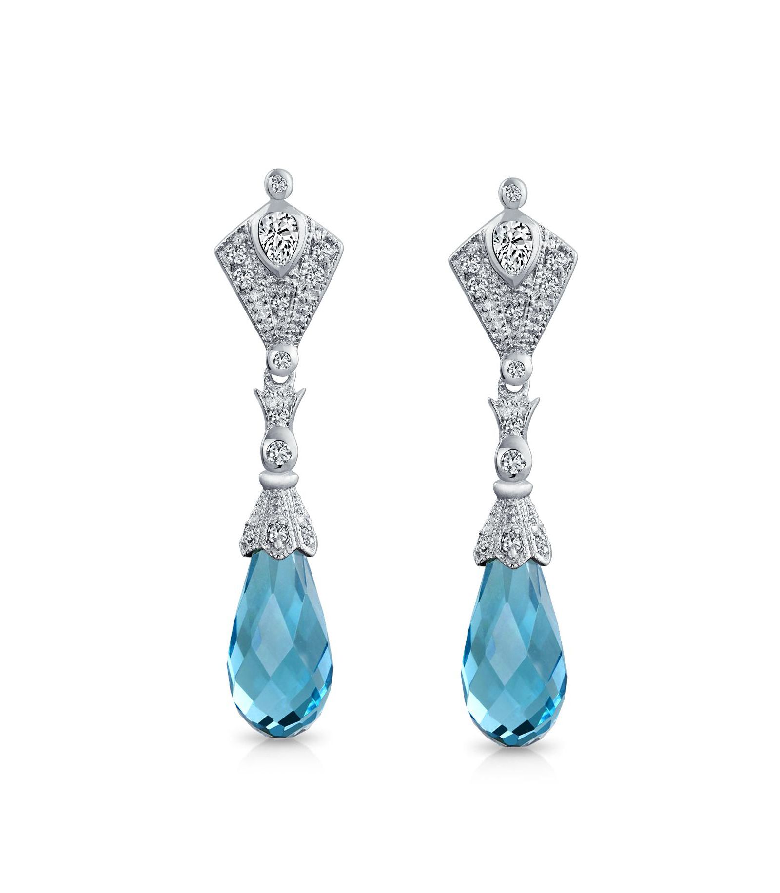 Bling Jewelry Art Deco Style Black CZ Teardrop Cubic Zirconia Chandelier Earrings .925 Sterling Silver