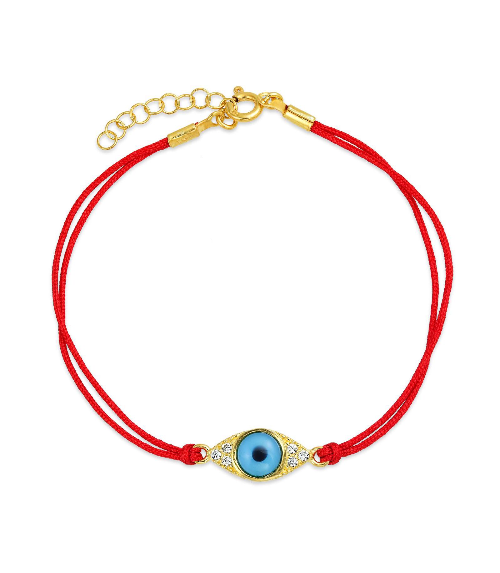 Bling Jewelry Blue Evil Eye CZ Accent Red String Bracelet Gold Plated Sterling Silver