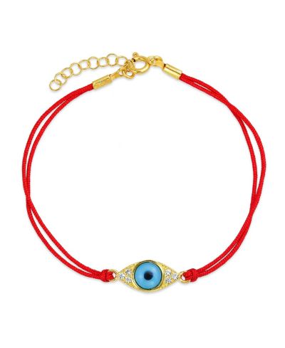 Браслет Bling Jewelry Sterling Silver Delicate Turkish Evil Eye Red String CZ Cubic Zirconia Accent Gold Plated