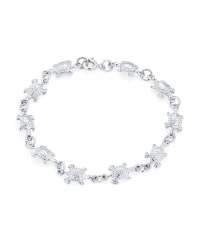 Bling Jewelry Nautical Turtle Charm Bracelet .925 Sterling Silver Vacation Keepsake 7.5"