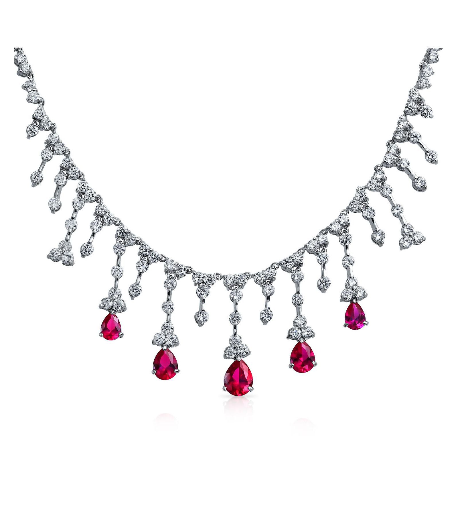 Bling Jewelry ожерелье женское красное с кристаллами CZ, капля, латунь
