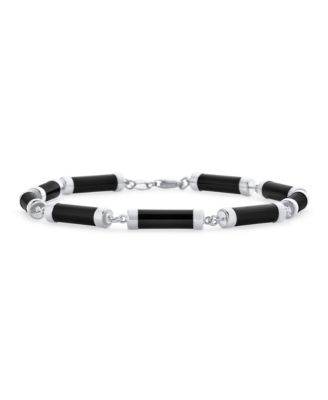 Bling Jewelry Asian Style Black Onyx Tube Bar Link Bracelet .925 Sterling Silver 7.5"