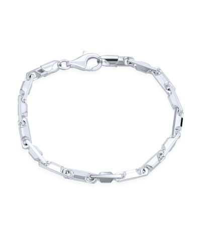 Bling Jewelry Men's Sleek Flat Bar Hexagon Mechanic Link Bracelet .925 Sterling Silver 8"