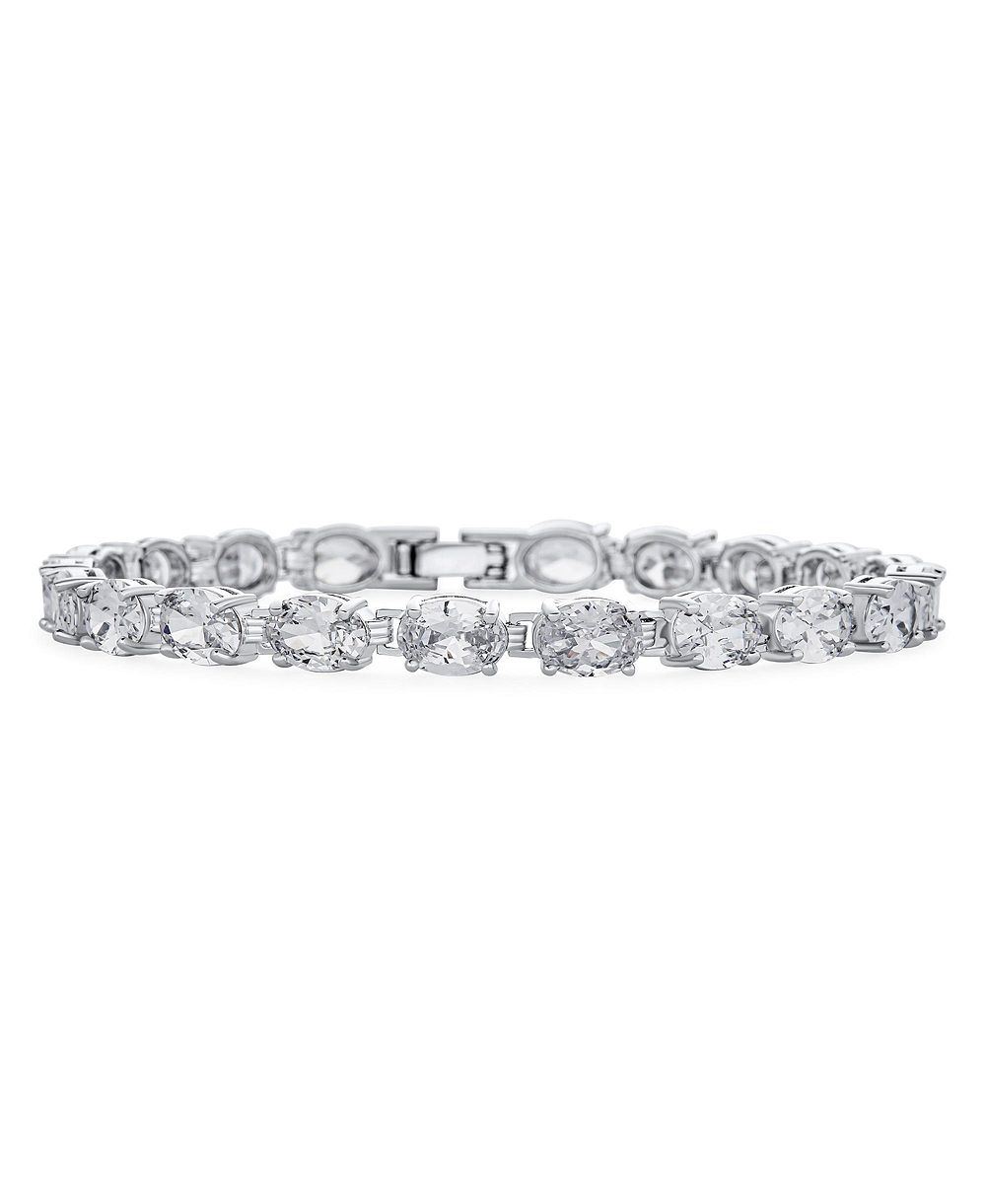 Браслет Bling Jewelry Vintage Style Alternating Oval Shape CZ Cubic Zirconia Silver Plated 7 Inch