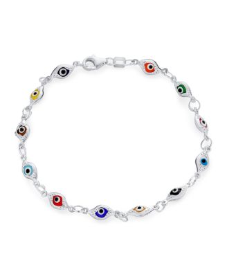 Bling Jewelry Turkish Multicolor Evil Eye Strand Charm Bracelet .925 Sterling Silver