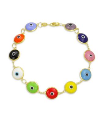 Bling Jewelry Protection Good Luck Amulet Turkish Glass Bead Evil Eye Bracelet Yellow Gold Plated Sterling Silver Multicolor