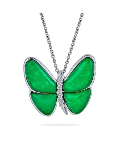 Подвеска Bling Jewelry Nature CZ Accent Malaysian Jade Garden Insect Butterfly