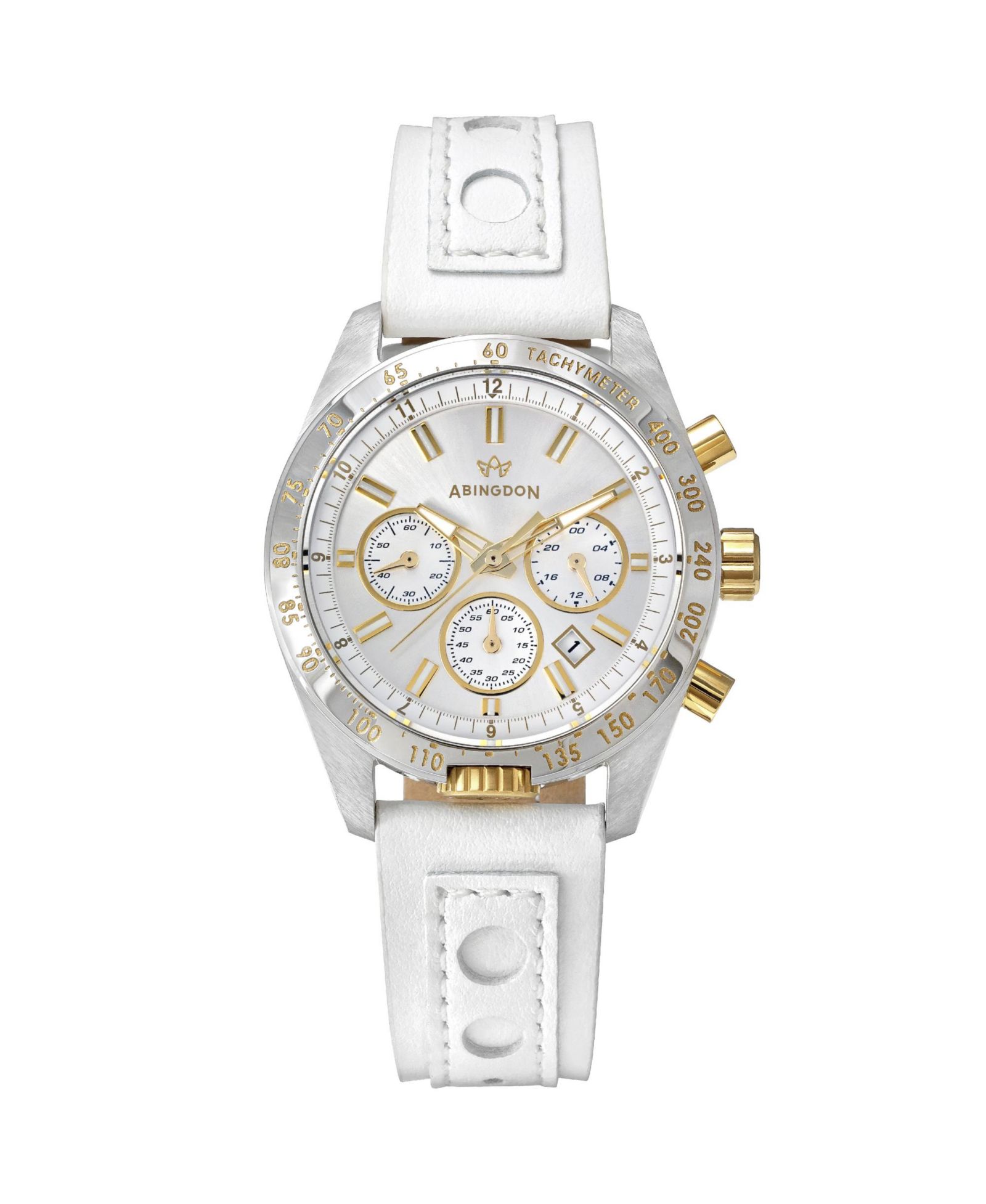Женские часы Abingdon Co. Jordan Chronograph Multifunctional Champagne Leather Strap Watch, 40mm