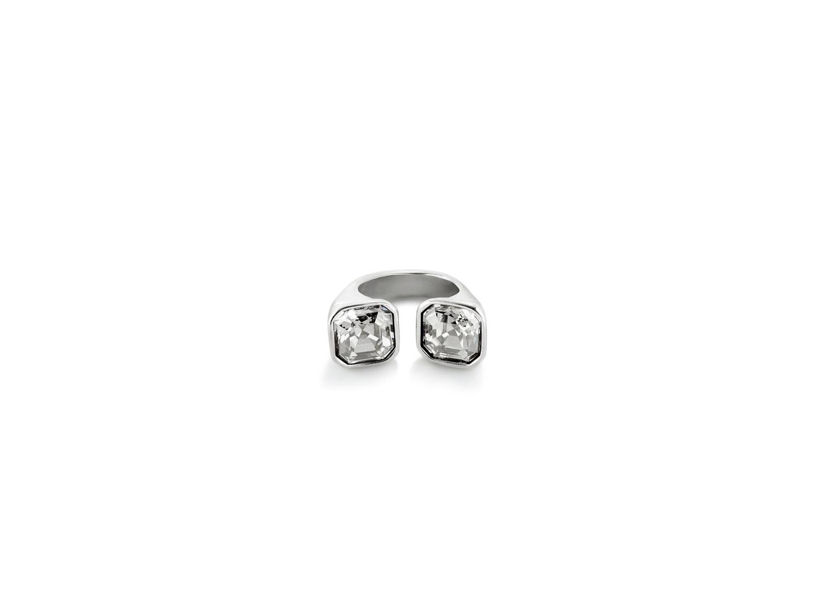 UNOde50 Sterling Silver Plated Metal Alloy Ring with White Faceted Crystal at the Ends