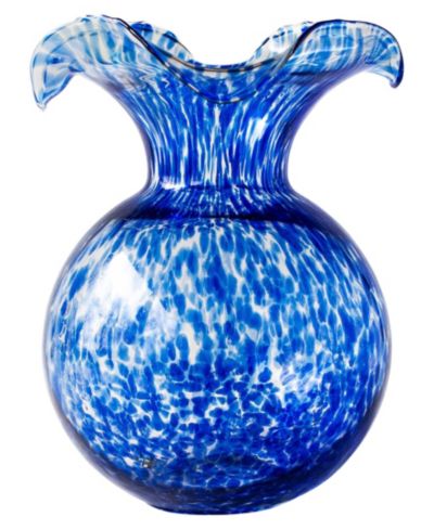 VIETRI Hibiscus Glass Cobalt Tortoiseshell Large Fluted Vase