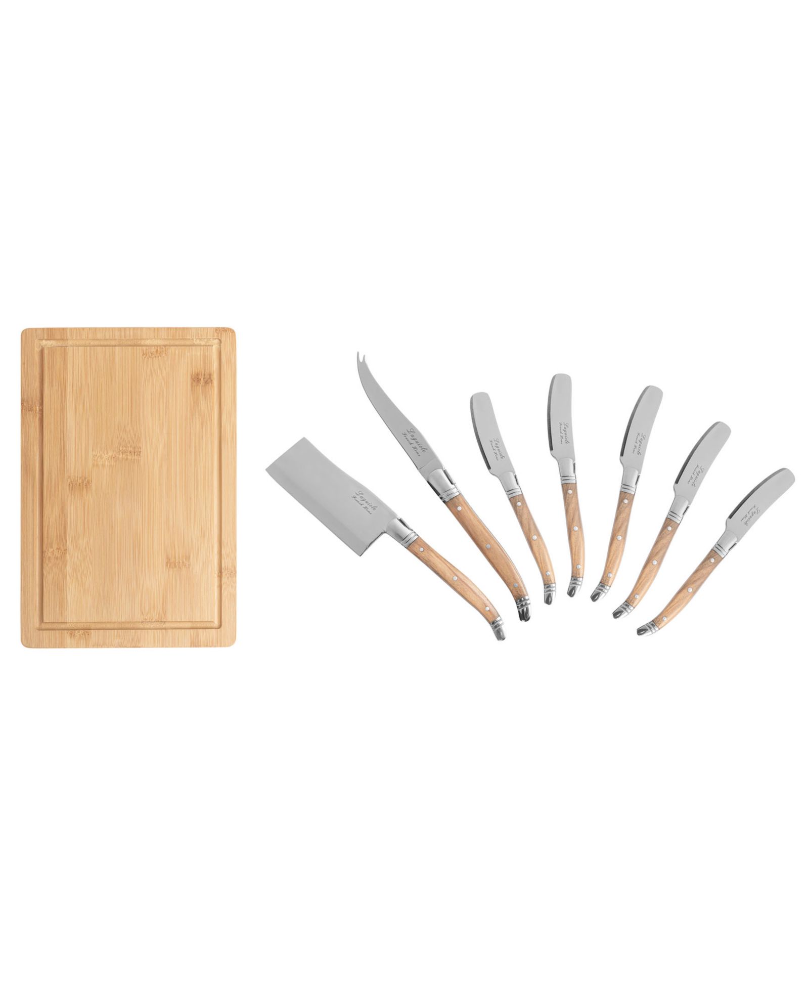 French Home Connoisseur Laguiole 8 Piece Cheese Knife Set with Spreader and Board