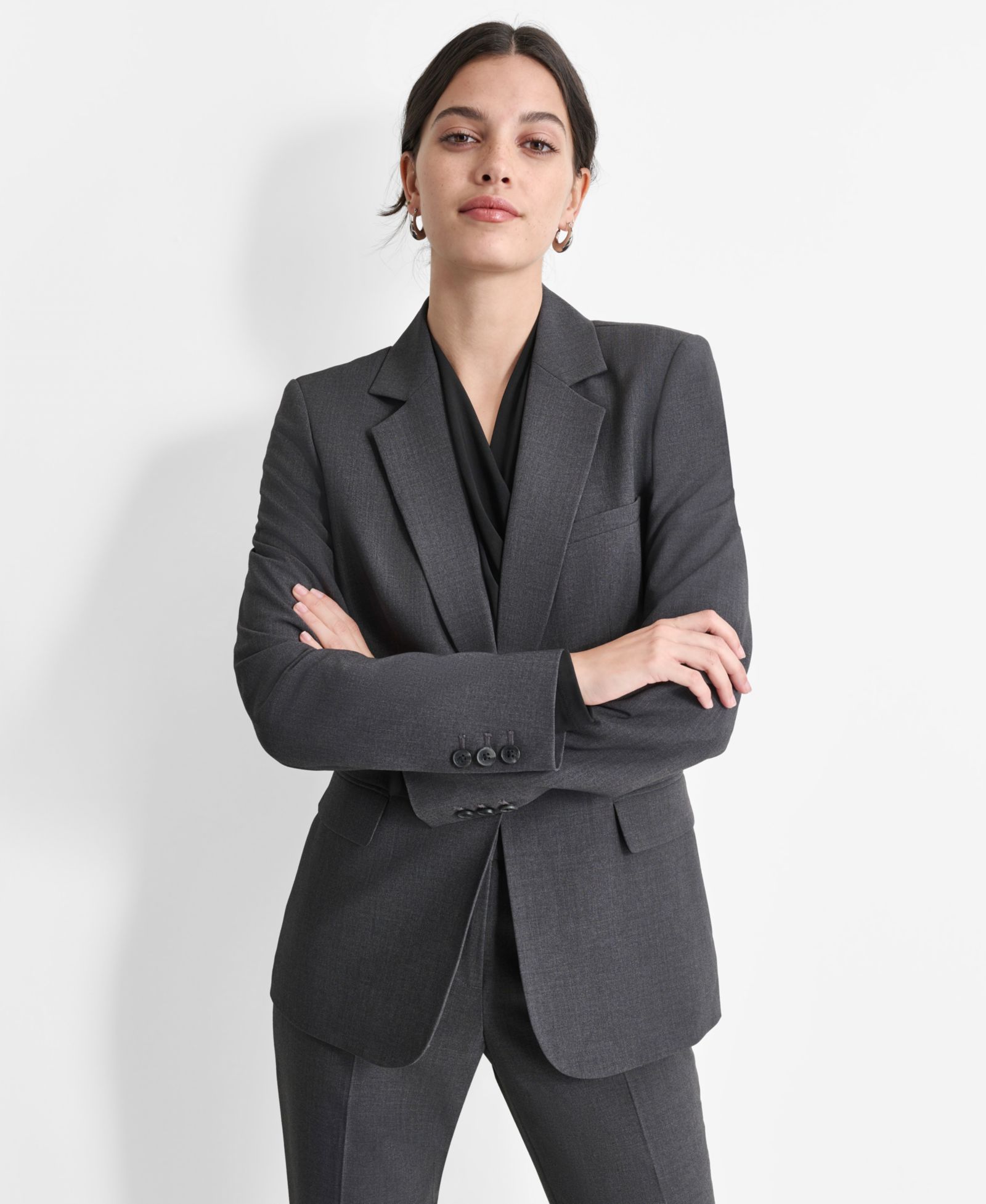DKNY Женский блейзер с разрезом на воротнике и пуговицами, длинный рукав