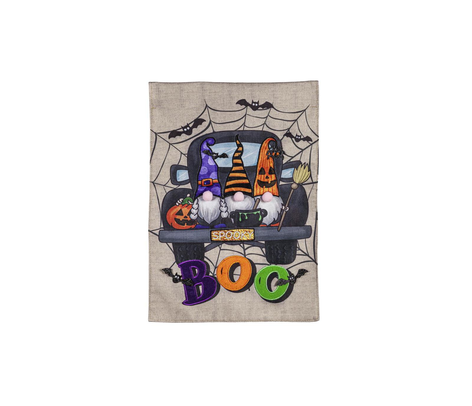 Evergreen Spooky Truck Garden Burlap Flag