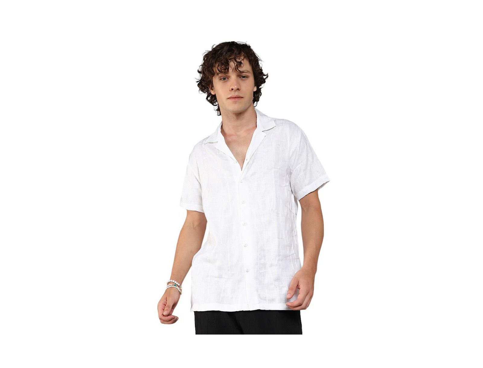 Мужская рубашка Campus Sutra Chalk White Embroidered Heathered