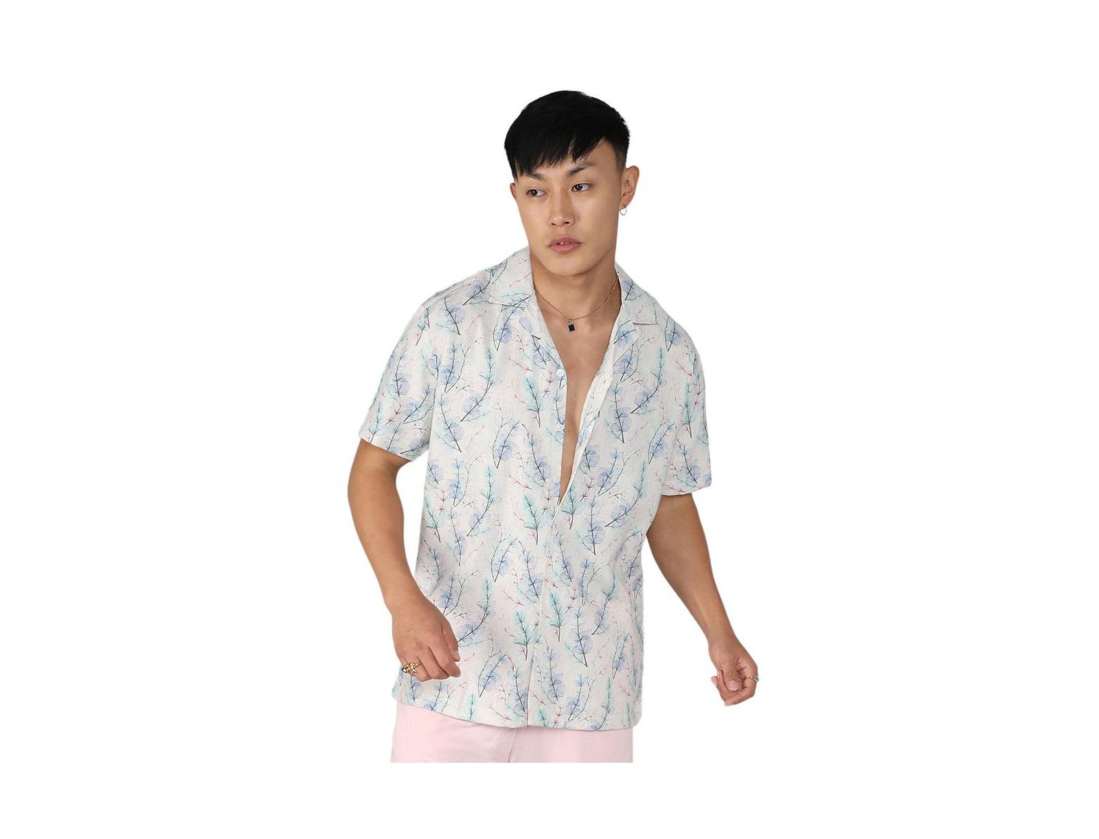 Campus Sutra Мужская рубашка Flora Tint, цвет Ivory White & Icy Blue