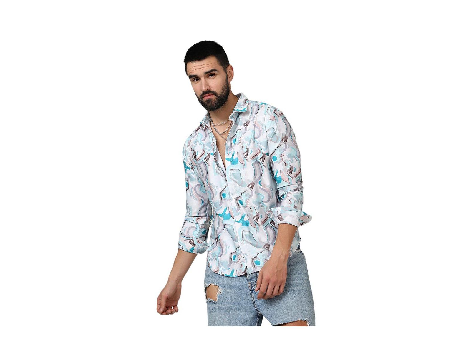 Men's Sky Blue & Ivory White Fluid Fade Shirt