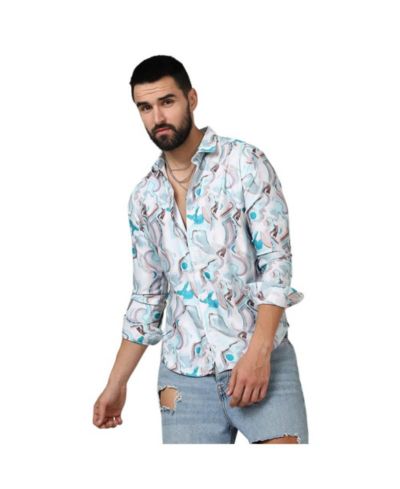 Мужская рубашка Campus Sutra Sky Blue & Ivory White Fluid Fade