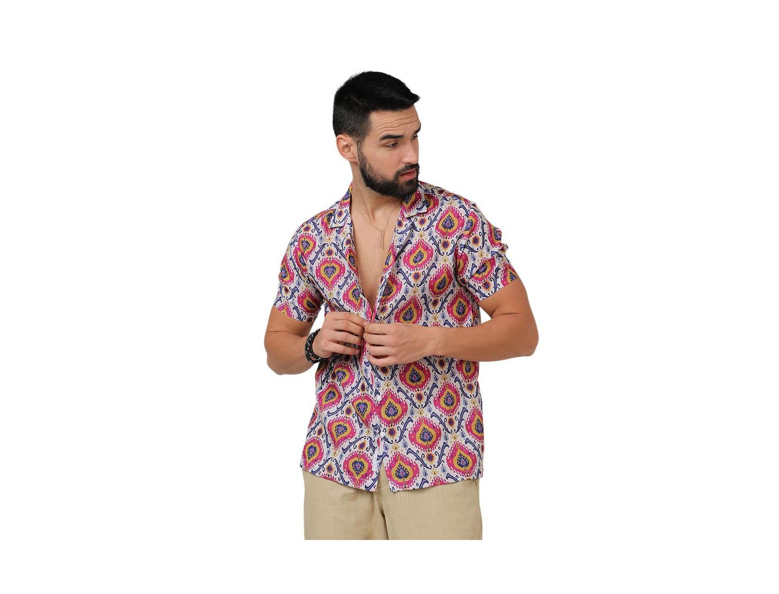 Campus Sutra Men's Crimson Red & Ivory White Ethnic Shirt