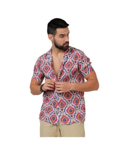 Campus Sutra Men's Crimson Red & Ivory White Ethnic Shirt