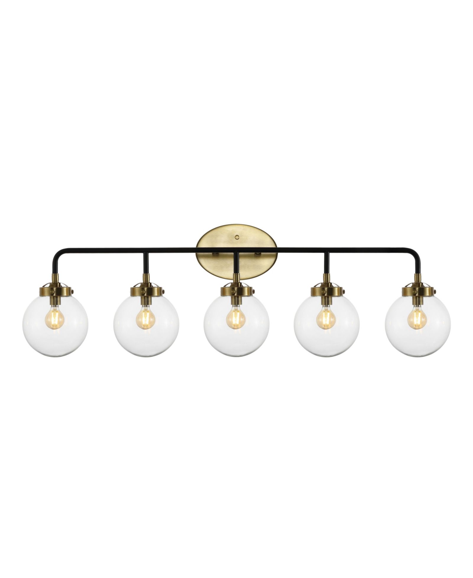 JONATHAN Y Caleb 38" 5-Light Contemporary Transitional Iron/Glass LED Vanity Light, Brass