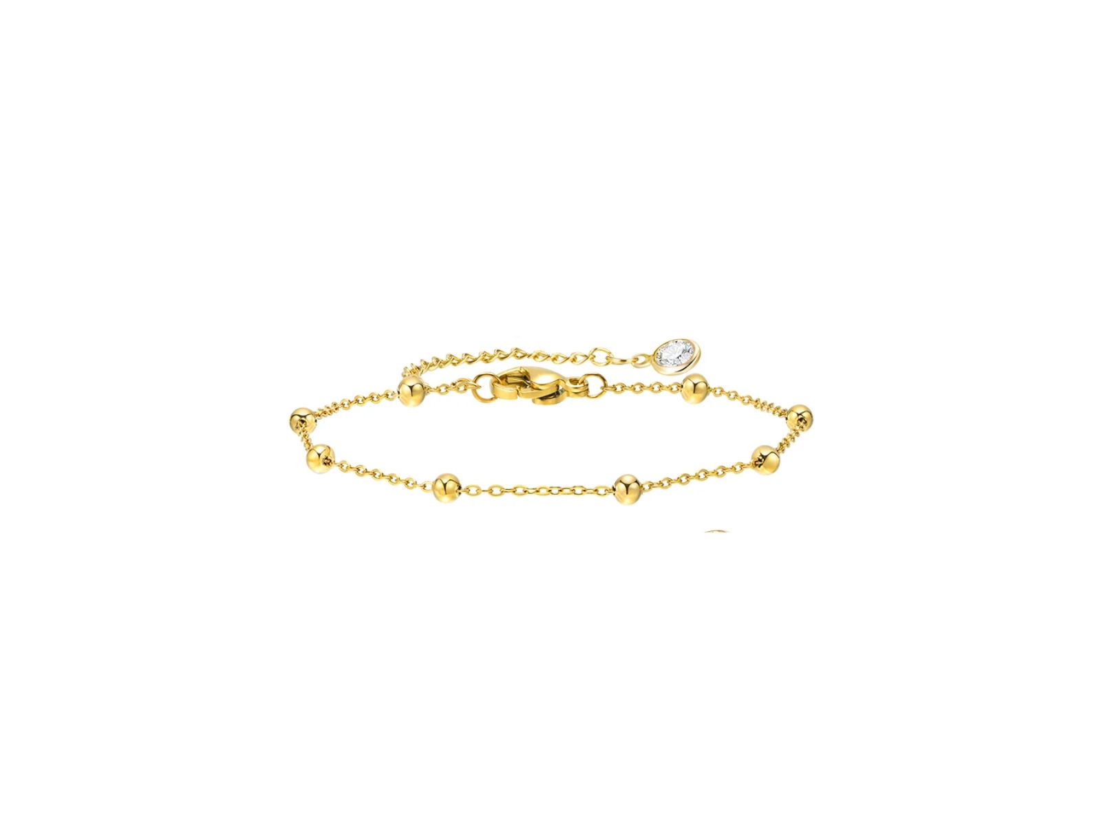 Gold Beaded Link Bracelet with Adjustable Chain