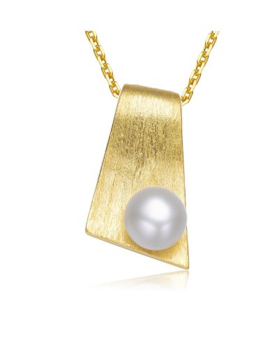 Genevive Sterling Silver 18K Gold Plated Unique Pearl Pendant Necklace