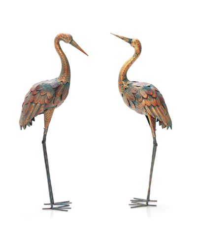 Набор из 2 статуэток птиц Crane Garden из металла с U-образными колышками для сада и пруда