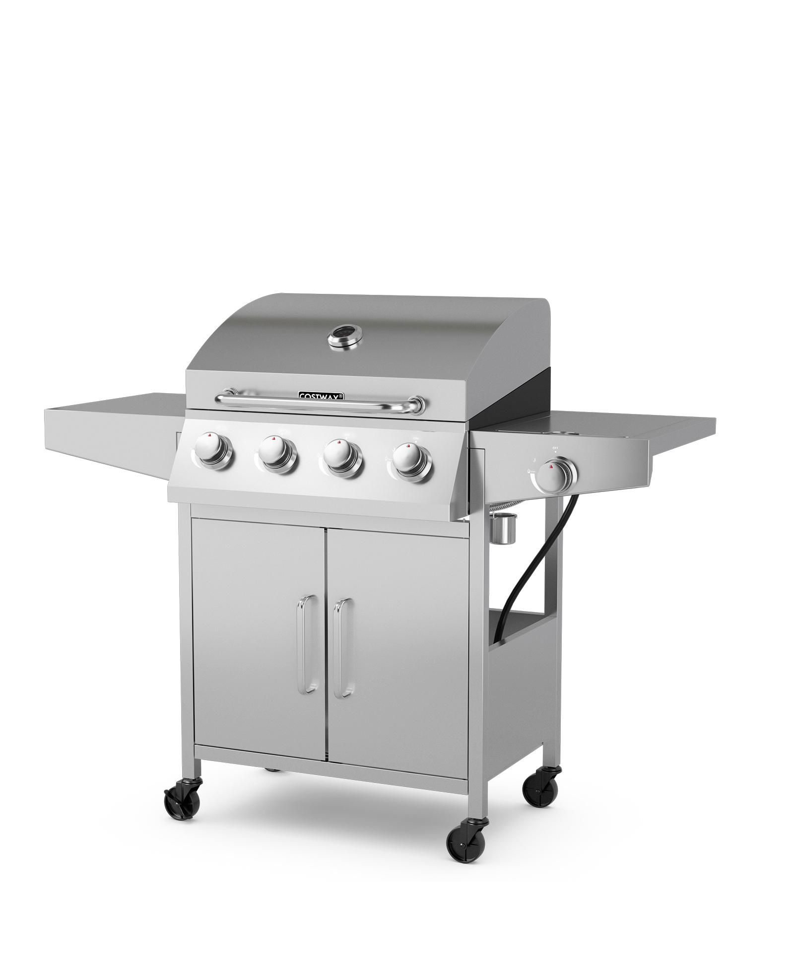 SKONYON 50000BTU 5-Burner Propane Gas Grill with Side Burner and 2 Prep Tables-Silver