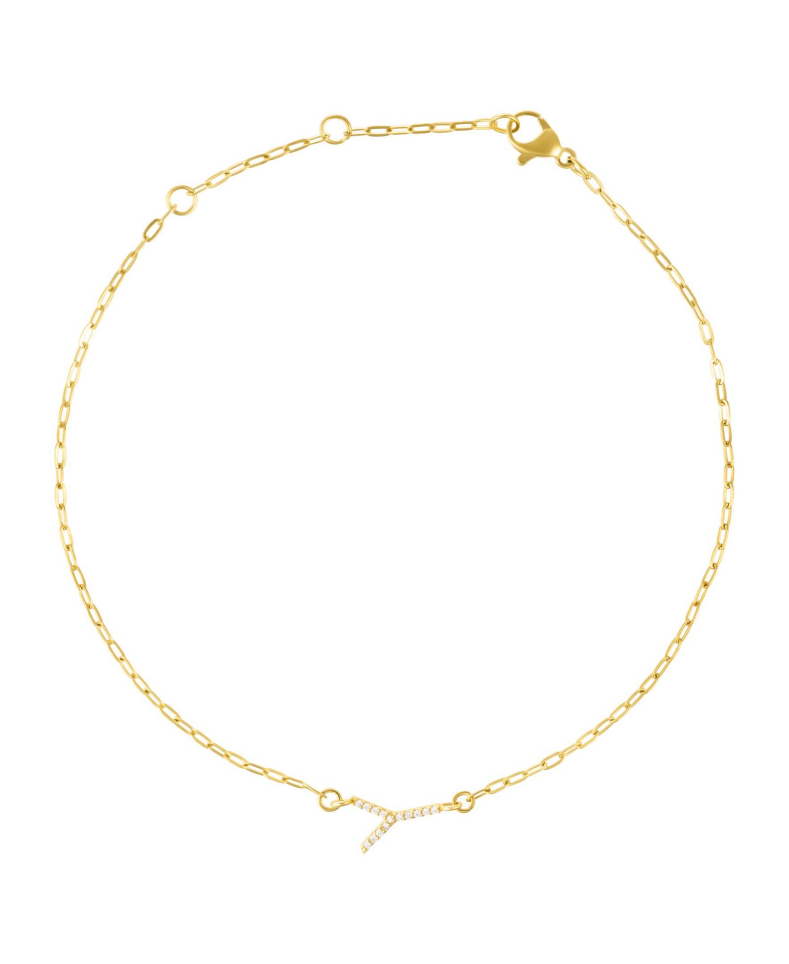 ADORNIA Gold Cubic Zirconia Pave Sideways Initial Anklet